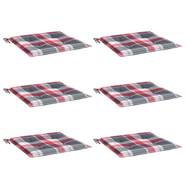 vidaXL Μαξιλάρια Καρέκλας 6τεμ Κόκκινο Καρό 50x50x3cm Ύφασμα Oxford