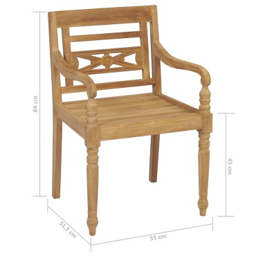 vidaXL Καρέκλες Batavia 2 τεμ. από Ξύλο Teak & Κόκκινα Καρό Μαξιλάρια 55x51,5x84cm