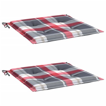 vidaXL Μαξιλάρια Καρέκλας 2 τεμ Κόκκινο Καρό 50x50x3cm Ύφασμα Oxford