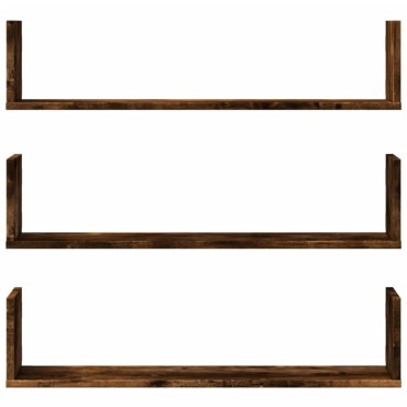 vidaXL Ράφια Τοίχου 3 τεμ. Καπνιστή Δρυς 80x18x18cm Επεξεργ. Ξύλο