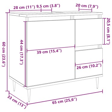 vidaXL Ντουλάπι Μπάνιου τεχνίτης Δρυς 65x33x60cm Επεξεργασμένο Ξύλο 1 τεμ.