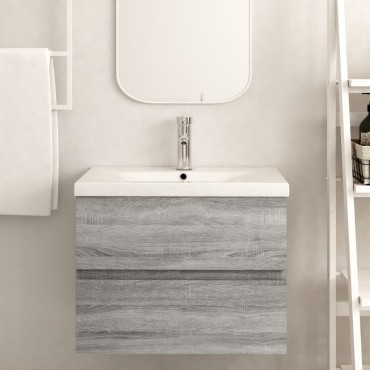 vidaXL Ντουλάπι Νιπτήρα Γκρι Sonoma 60x38,5x45cm Επεξεργασμένο Ξύλο 1 τεμ.
