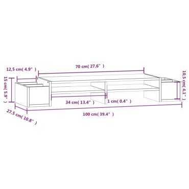 vidaXL Βάση Οθόνης 100 x 27,5 x 15 εκ. από Μασίφ Ξύλο Πεύκου
