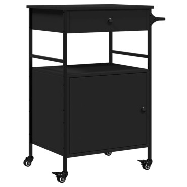vidaXL Τρόλεϊ Κουζίνας Μαύρο 56x43x89,5cm από Επεξεργασμένο Ξύλο 1 τεμ.
