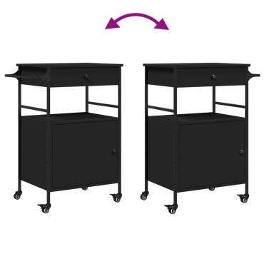 vidaXL Τρόλεϊ Κουζίνας Μαύρο 56x43x89,5cm από Επεξεργασμένο Ξύλο 1 τεμ.