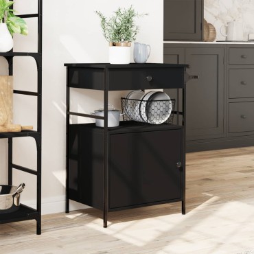 vidaXL Τρόλεϊ Κουζίνας Μαύρο 56x43x89,5cm από Επεξεργασμένο Ξύλο 1 τεμ.