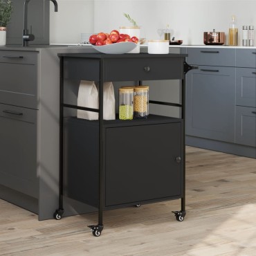 vidaXL Τρόλεϊ Κουζίνας Μαύρο 56x43x89,5cm από Επεξεργασμένο Ξύλο 1 τεμ.