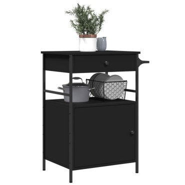 vidaXL Τρόλεϊ Κουζίνας Μαύρο 56x43x89,5cm από Επεξεργασμένο Ξύλο 1 τεμ.