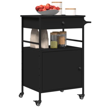 vidaXL Τρόλεϊ Κουζίνας Μαύρο 56x43x89,5cm από Επεξεργασμένο Ξύλο 1 τεμ.