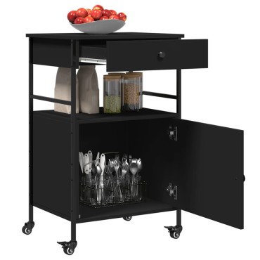 vidaXL Τρόλεϊ Κουζίνας Μαύρο 56x43x89,5cm από Επεξεργασμένο Ξύλο 1 τεμ.