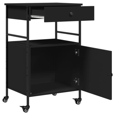vidaXL Τρόλεϊ Κουζίνας Μαύρο 56x43x89,5cm από Επεξεργασμένο Ξύλο 1 τεμ.
