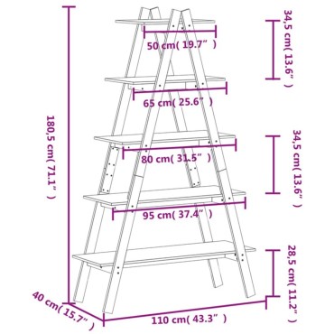 vidaXL Ραφιέρα 5 Επιπέδων Σχήμα Α 110x40x180,5cm Μασίφ Ξύλο Πεύκου 1 τεμ.