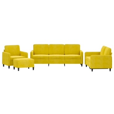 vidaXL Σαλόνι Σετ 4 τεμ. Κίτρινο από Βελούδο 78x77x80cm  Διθέσιος Τριθέσιος