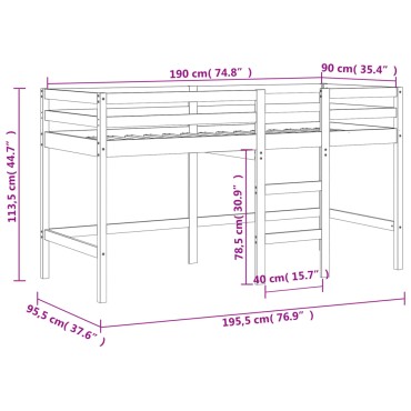 vidaXL Υπερυψ. Κρεβάτι Παιδικό με Σκάλα 90x190cm Μασίφ Ξύλο Πεύκου 1 τεμ. - Μονό