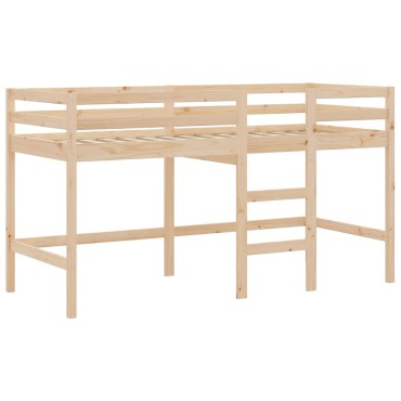 vidaXL Υπερυψ. Κρεβάτι με Κουρτίνες Ροζ 90x190cm Μασίφ Ξύλο Πεύκου 1 τεμ. - Μονό