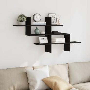 vidaXL Ράφι Τοίχου Μαύρη 124,5x18x60,5cm από Επεξεργασμένο Ξύλο 1 τεμ.