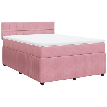 vidaXL Κρεβάτι Boxspring με Στρώμα Ροζ 160x200cm Βελούδινο 1 τεμ. - Διπλό