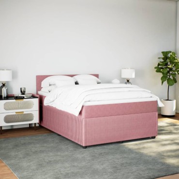 vidaXL Κρεβάτι Boxspring με Στρώμα Ροζ 160x200cm Βελούδινο 1 τεμ. - Διπλό