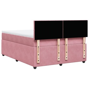 vidaXL Κρεβάτι Boxspring με Στρώμα Ροζ 160x200cm Βελούδινο 1 τεμ. - Διπλό