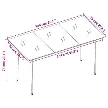 vidaXL Τραπεζαρία Κήπου Μαύρη 140x70x74cm από Ατσάλι / Γυαλί 1 τεμ.