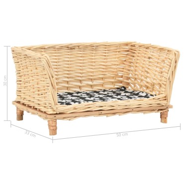 vidaXL Καλάθι Σκύλου με Μαξιλάρι 50x33x30 εκ. από Φυσικό Ξύλο Ιτιάς