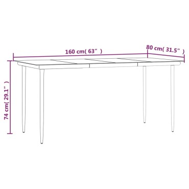 vidaXL Τραπεζαρία Κήπου Μαύρη 160x80x74cm Ατσάλι / Ψημένο Γυαλί 1 τεμ.