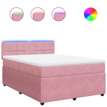 vidaXL Κρεβάτι Boxspring με Στρώμα Ροζ 160x200cm Βελούδινο 1 τεμ. - Διπλό