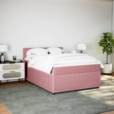vidaXL Κρεβάτι Boxspring με Στρώμα Ροζ 160x200cm Βελούδινο 1 τεμ. - Διπλό