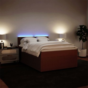 vidaXL Κρεβάτι Boxspring με Στρώμα Ροζ 160x200cm Βελούδινο 1 τεμ. - Διπλό