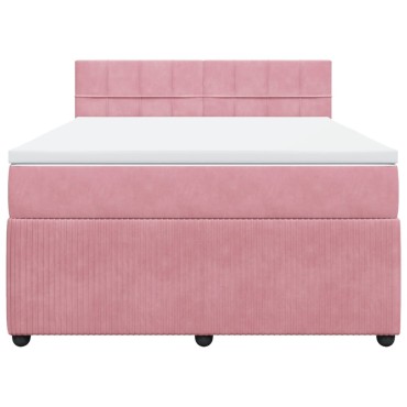 vidaXL Κρεβάτι Boxspring με Στρώμα Ροζ 160x200cm Βελούδινο 1 τεμ. - Διπλό