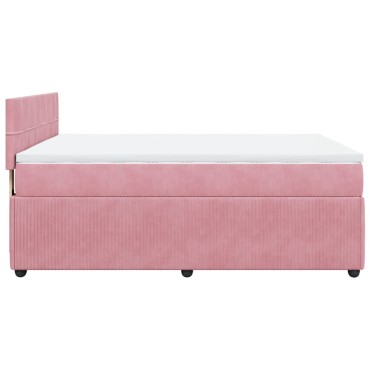 vidaXL Κρεβάτι Boxspring με Στρώμα Ροζ 160x200cm Βελούδινο 1 τεμ. - Διπλό