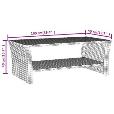 vidaXL Τραπεζάκι Σαλονιού Γκρι 100x50x40cm από Συνθετικό Ρατάν 1 τεμ.