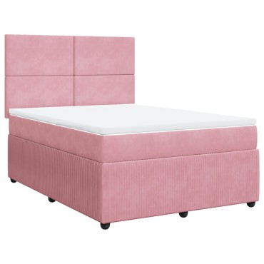 vidaXL Κρεβάτι Boxspring με Στρώμα Ροζ 160x200cm Βελούδινο 1 τεμ. - Διπλό