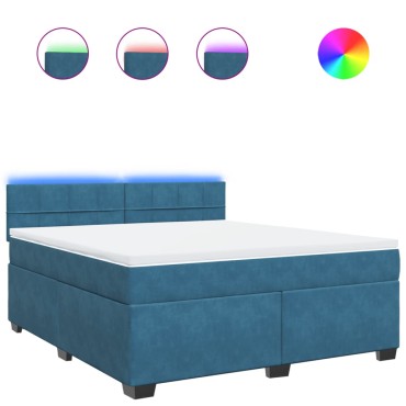 vidaXL Κρεβάτι Boxspring με Στρώμα Μπλε 180x200 εκ. Βελούδινο