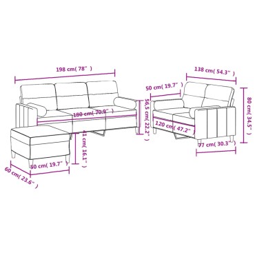 vidaXL Σετ Σαλονιού 3 τεμ. Taupe από Ύφασμα 138x77x80cm  Διθέσιος Τριθέσιος