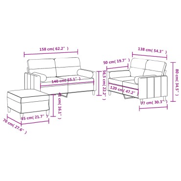 vidaXL Σετ Σαλονιού 3 τεμ. Taupe από Ύφασμα 138x77x80cm  Διθέσιος