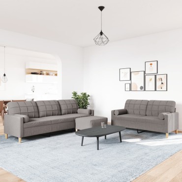 vidaXL Σαλόνι Σετ 4 τεμ. Taupe Ύφασμα + Μαξιλάρια/Υποπόδιο 157x77x80cm  Διθέσιος Τριθέσιος