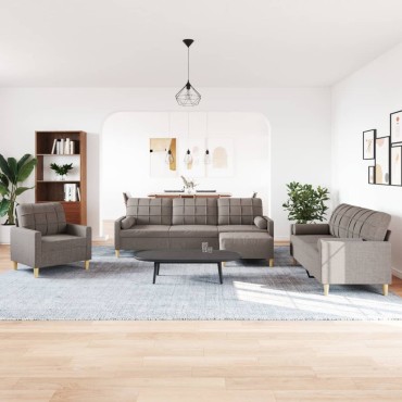vidaXL Σαλόνι Σετ 4 τεμ. Taupe Ύφασμα + Μαξιλάρια/Υποπόδιο 77x77x80cm  Διθέσιος Τριθέσιος