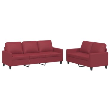 vidaXL Σαλόνι Σετ 2 τεμ. Μπορντό Συνθετικό Δέρμα με Μαξιλάρια 138x77x80cm  Διθέσιος Τριθέσιος