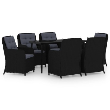 vidaXL Σετ Τραπεζαρίας Κήπου 7 τεμ. Μαύρο 64x65x90cm