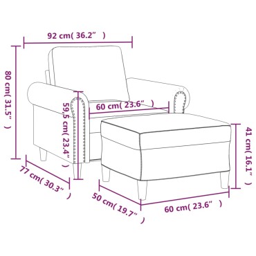 vidaXL Πολυθρόνα Μπλε Βελούδινη με Υποπόδιο 92x77x80cm 1 τεμ. Γωνιακός
