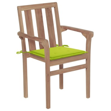 vidaXL Καρέκλες Κήπου 2 τεμ. Μασίφ Ξύλο Teak με Φωτ. Πράσινα Μαξιλάρια 58x50x89cm