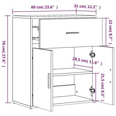 vidaXL Βοηθητικό Ντουλάπι Sonoma Δρυς 60x31x70cm Επεξεργασμένο Ξύλο 1 τεμ.