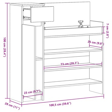 vidaXL Παπουτσοθήκη Sonoma Δρυς 100,5x28x100cm από Επεξεργασμένο Ξύλο