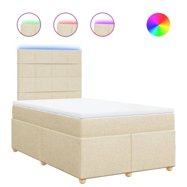 vidaXL Κρεβάτι Boxspring με Στρώμα Κρεμ 120x190cm Υφασμάτινο 1 τεμ. - Μονό