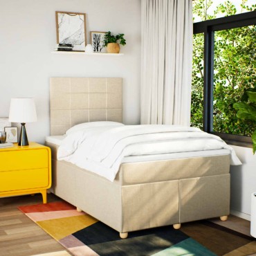 vidaXL Κρεβάτι Boxspring με Στρώμα Κρεμ 120x190cm Υφασμάτινο 1 τεμ. - Μονό