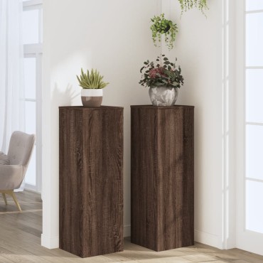 vidaXL Βάσεις Φυτών 2 Τεμ. Καφέ Δρυς 33x33x100 εκ. Επεξεργασμένο Ξύλο