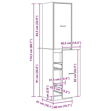 vidaXL Συρταριέρα Γενικής Χρήσης Αρτισιανή Δρυς Επεξ. Ξύλο 40x41x174,5cm 1 τεμ.