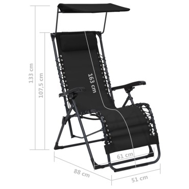vidaXL Σεζλόνγκ Πτυσσόμενη Μαύρη από Textilene 61x88x107,5cm 1 τεμ.