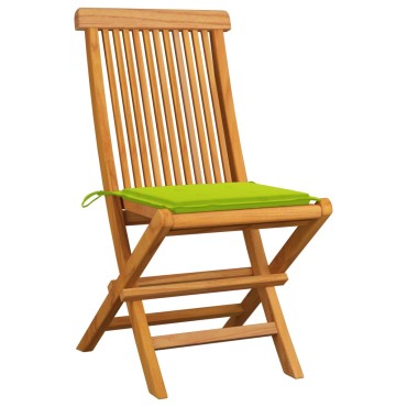vidaXL Καρέκλες Κήπου 2 τεμ. Μασίφ Ξύλο Teak Φωτεινά Πράσινα Μαξιλάρια 47x60x89cm